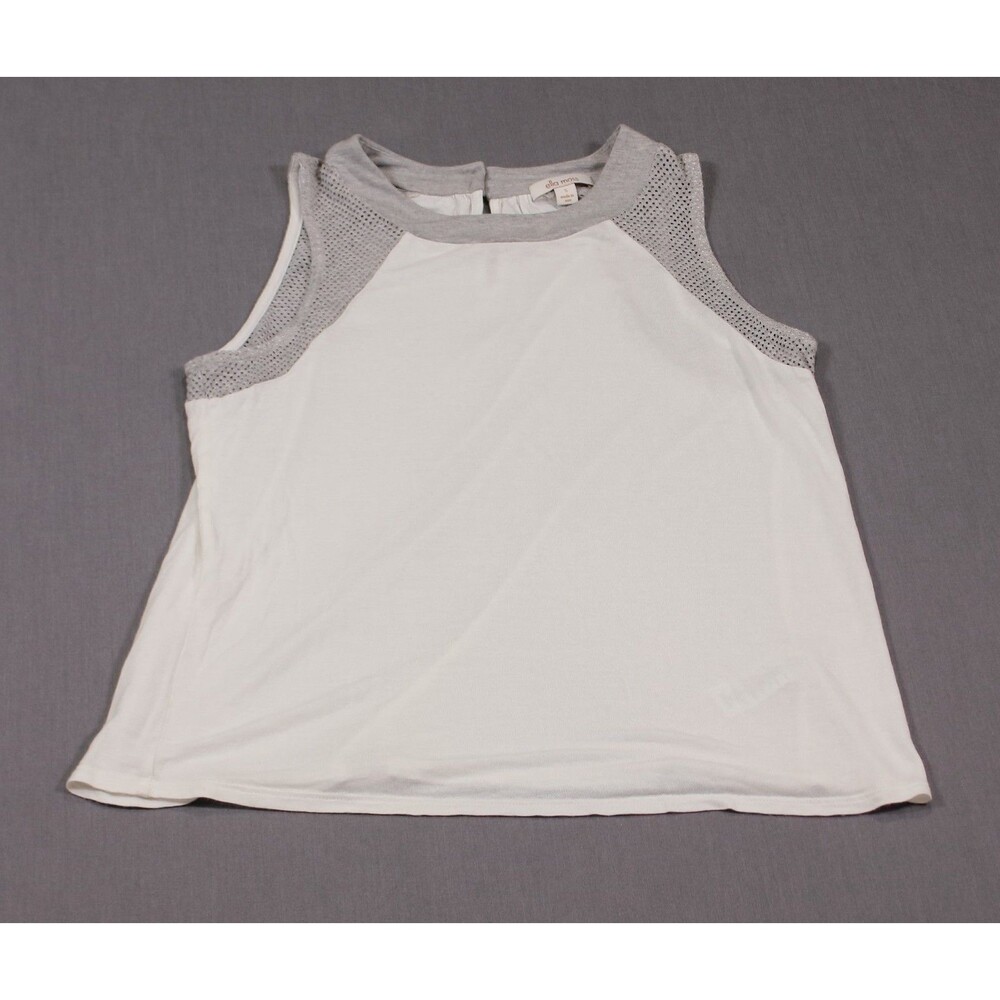 Ella Moss high neck tank top gray contrast mesh shoulder Sz S